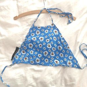 American Apparel blue daisy open back halter top